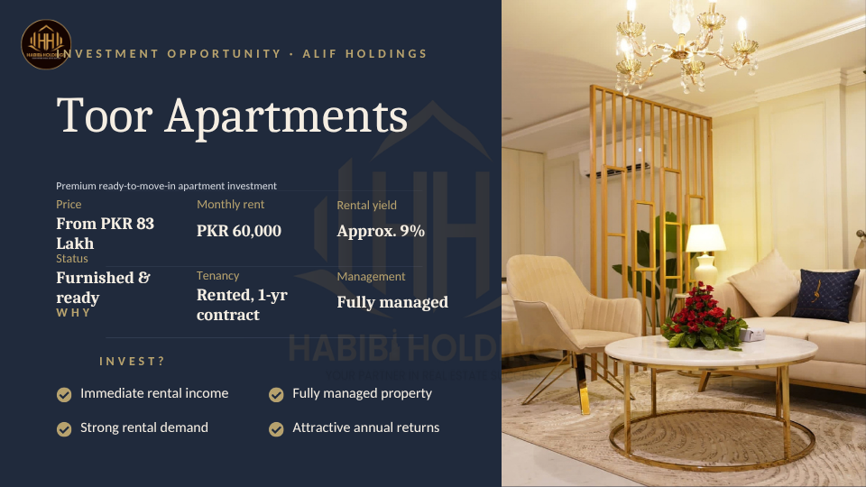 Toor Apartment by Alif Holdings: Rental and Hospitality Investment Snapshot