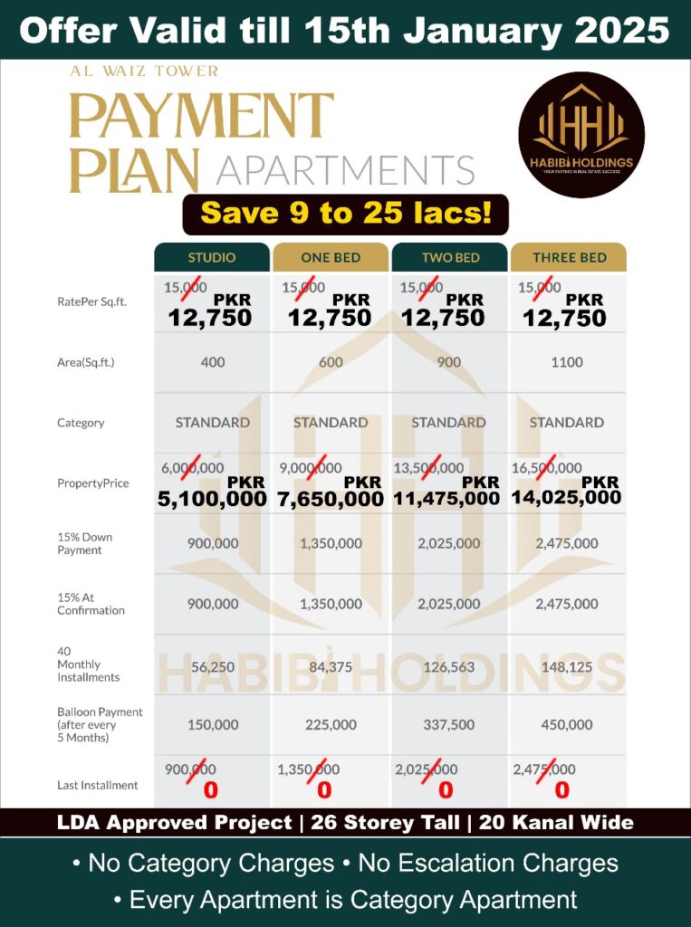Al Waiz Tower Payment Plan